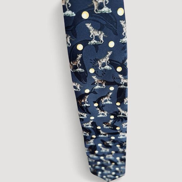 Wemco Animal Print Endangered Wolf Dolphin Eagle Moon Mens 100% Silk Neck Tie - Picture 5 of 7